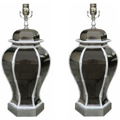 Pair Of Mid C Mercury Glass & Bamboo Lamps