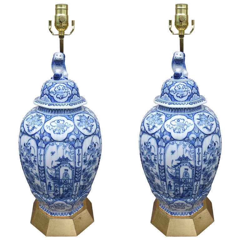Pair of 18th-19th Century Dutch Delft Lamps