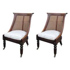 Pair of 19th Century Regency Rosewood Cane Chairs in the Style of Gillows