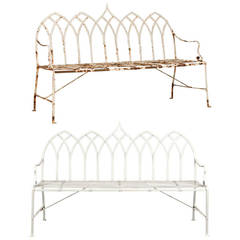 Pair of 20thC Gothic Inspired Iron Garden Benches