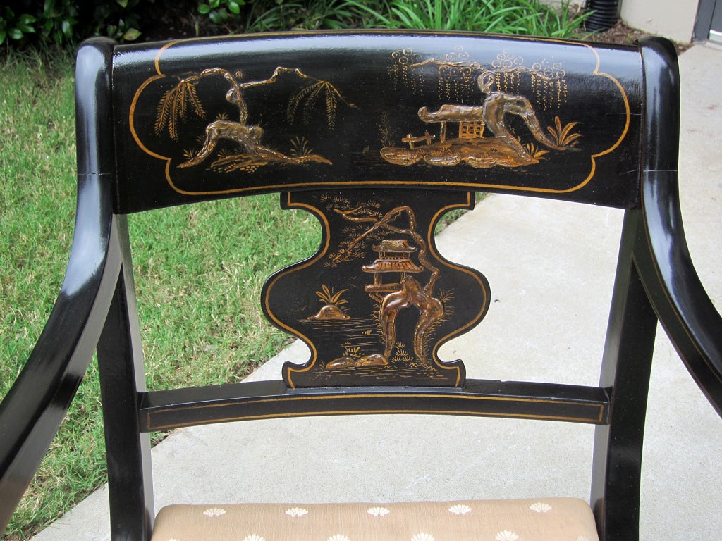 19th Century 19thc Pair Of Chinoiserie Armchairs With Cane Seats