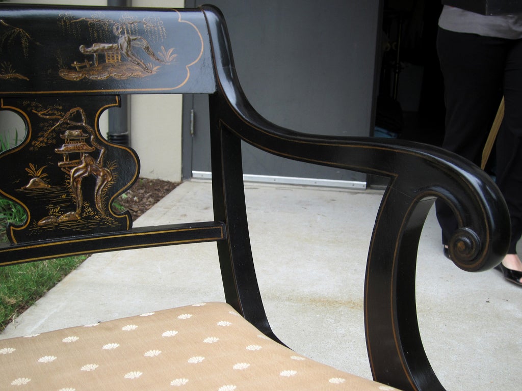 19thc Pair Of Chinoiserie Armchairs With Cane Seats 1