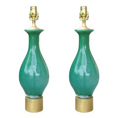 Pair Of Mid C Murano Glass Vases As Lamps On Custom Bases