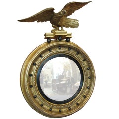 19thc English Giltwood Bullseye Mirror With Eagle