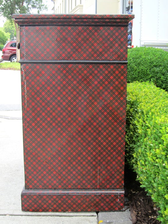 19th Century English Tartan Two-Door Cabinet, Two Drawers For Sale 5