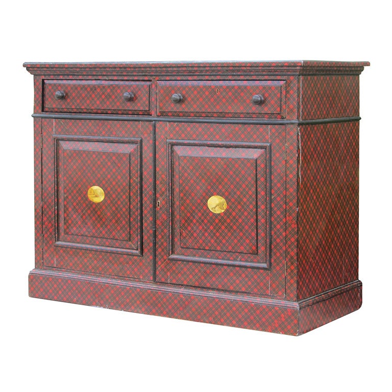 19th Century English Tartan Two-Door Cabinet, Two Drawers For Sale
