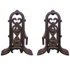 Pair of 20th Century Wrought Iron Andirons in the Style of Liberty