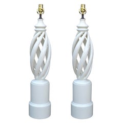 Pair of Mid-20th Century White Swirled Lamps, Attributed to James Mont