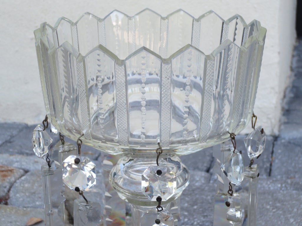 Pair of 19th Century Continental Clear Cut Crystal Mantel Lusters with Prisms 9