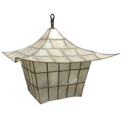 20th Century Pagoda Style Capis Shell and Brass Lantern