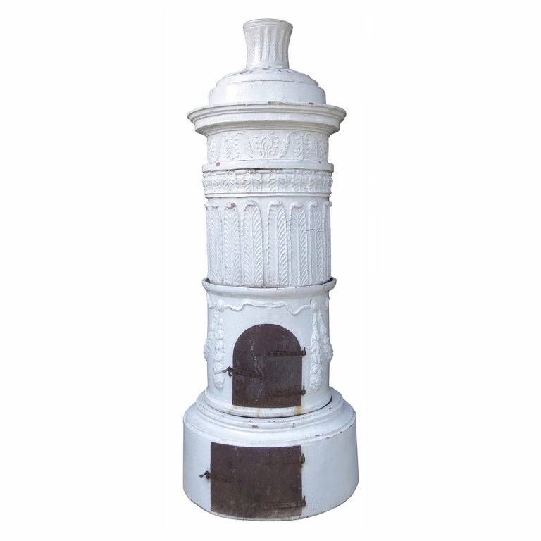 20th century classic continental glazed terracotta stove, six-part.