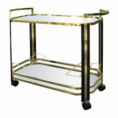 Mid C Brass Bar Cart With Mirrored Two-tiered Shelving