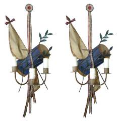Pair of Early 20th Century Tole Sconces with Drums