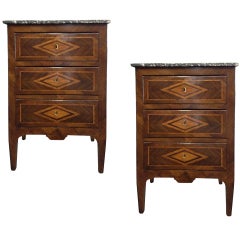 Pair of 19th century Italian Commodes, Parquetry Inlay, Marble Top