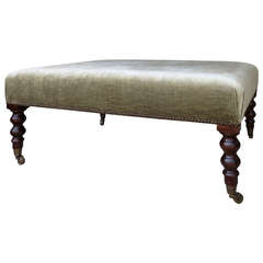 20th Century Green Velvet Ottoman with Nailhead