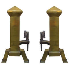 Pair of Early 20th Century Arts & Crafts Brass Andirons