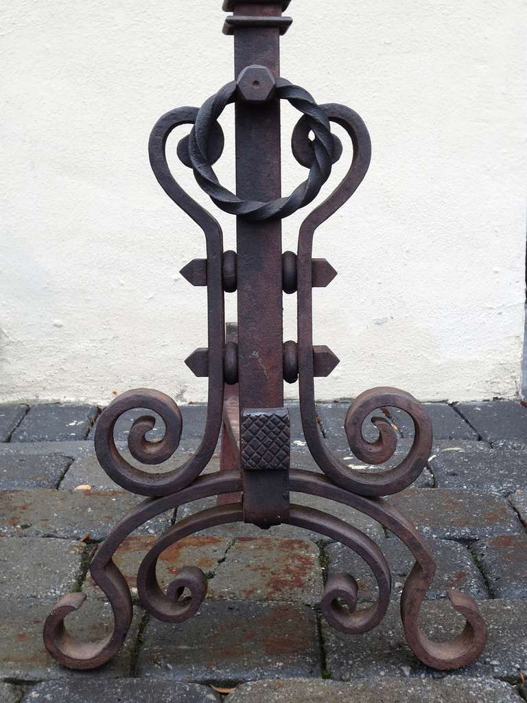 Pair of Renaissance Revival Wrought Iron Andirons In Excellent Condition In Atlanta, GA