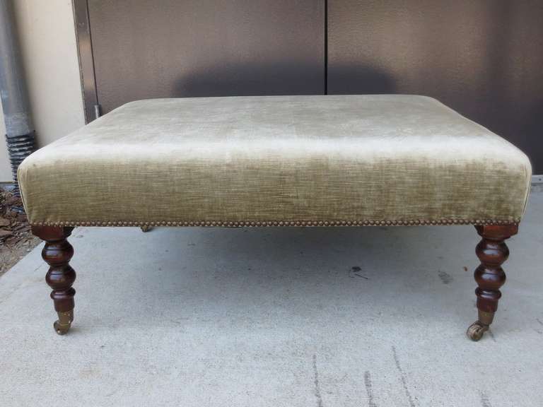 20th Century Green Velvet Ottoman with Nailhead