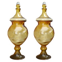 Pair Of 20thc Amber Apothecary Jars