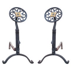 C.1900 Pair Of Medallion Andirons