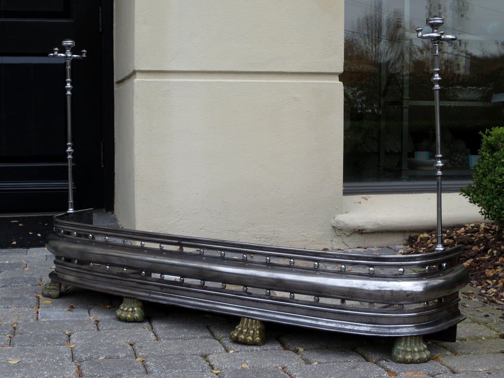 19thc English Brass & Silver Fender With Tool Rests