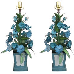 Pair Of Mid C Tole Flower Lamps