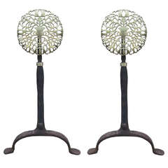 Pair of English Medallion Andirons, Circa 1900