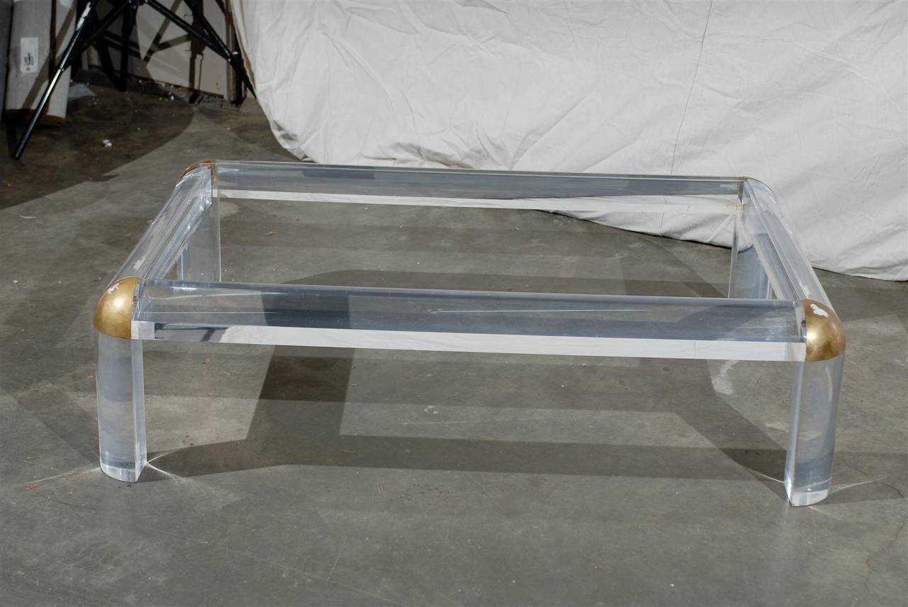 Circa 1970s Lucite, Brass, Glass Coffee Table Attributed to Maison Jansen 3