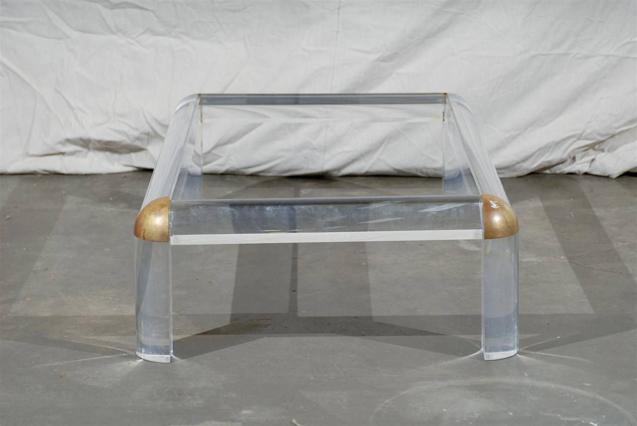 Circa 1970s Lucite, Brass, Glass Coffee Table Attributed to Maison Jansen 4