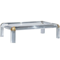 Circa 1970s Lucite, Brass, Glass Coffee Table Attributed to Maison Jansen