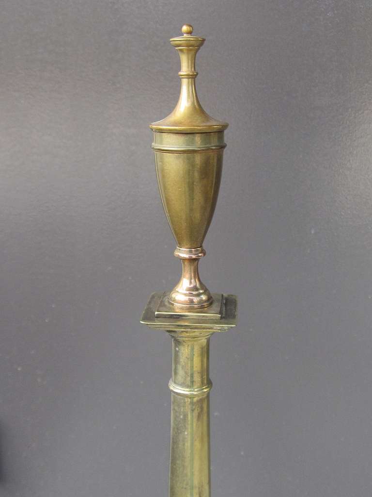 Elegant Pair of Georgian Style Tall Andirons with Urn, circa 1900