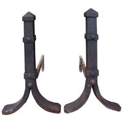 Pair of Turn of the Century Wrought Iron Andirons