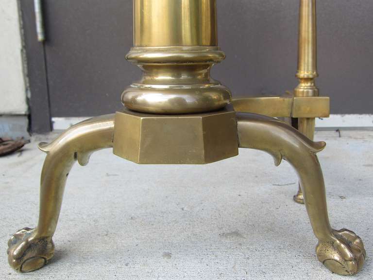 Pair of Early 20th Century Brass Andirons Ball Finial In Good Condition For Sale In Atlanta, GA
