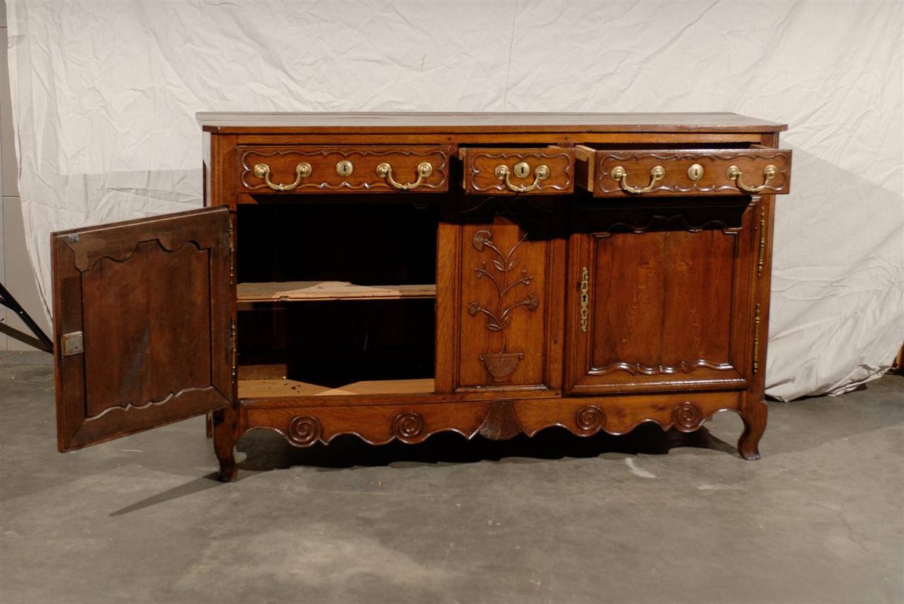 Fruitwood 19th Century Louis XV Style French Buffet with Two Doors and Three Drawers
