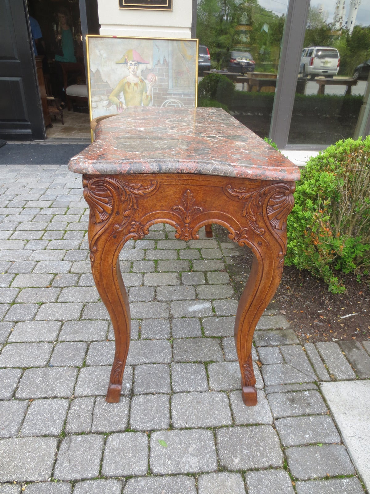 18th /19th Century Regence Style Carved Walnut Marble Top Console.