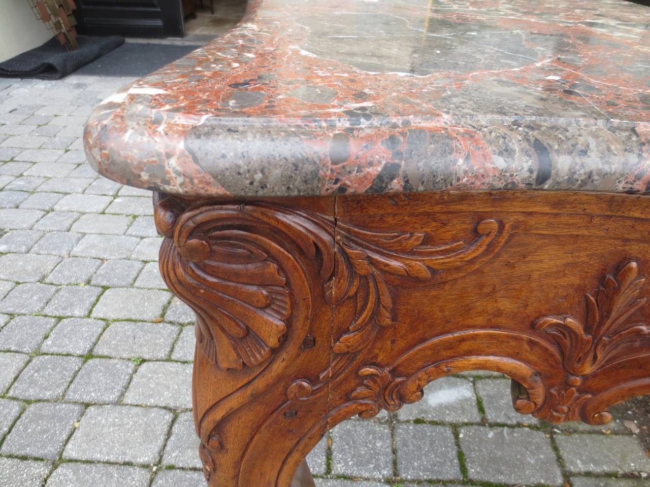 18th / 19th Century Regence Style Carved Walnut Marble Top Console 1