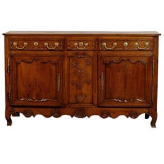 19th Century Louis XV Style French Buffet with Two Doors and Three Drawers