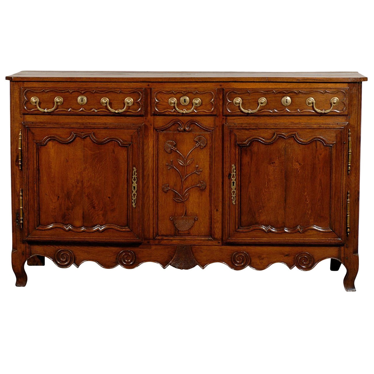 19th Century Louis XV Style French Buffet with Two Doors and Three Drawers