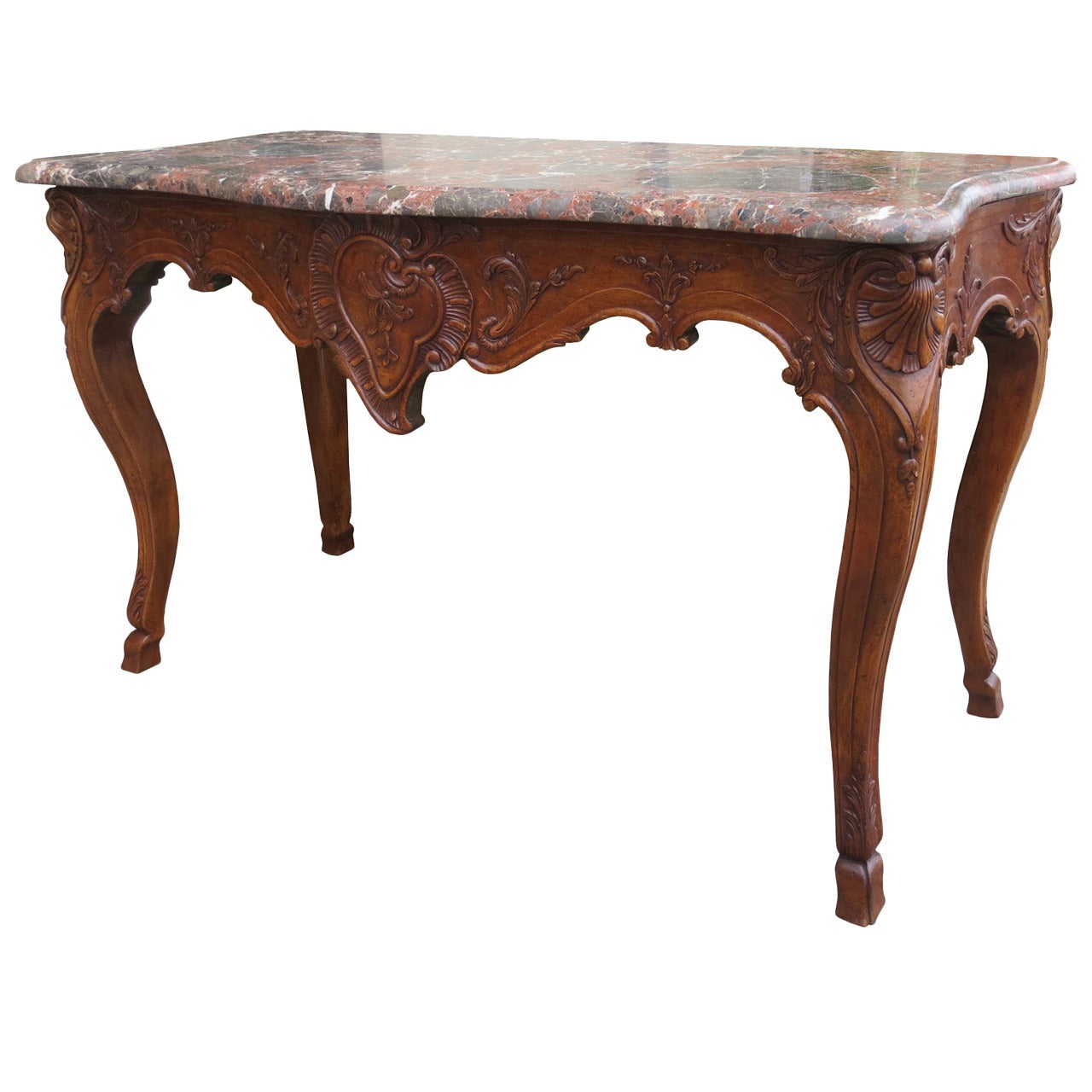18th / 19th Century Regence Style Carved Walnut Marble Top Console