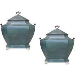 Pair Of 19thc Green Tole Coal Hods