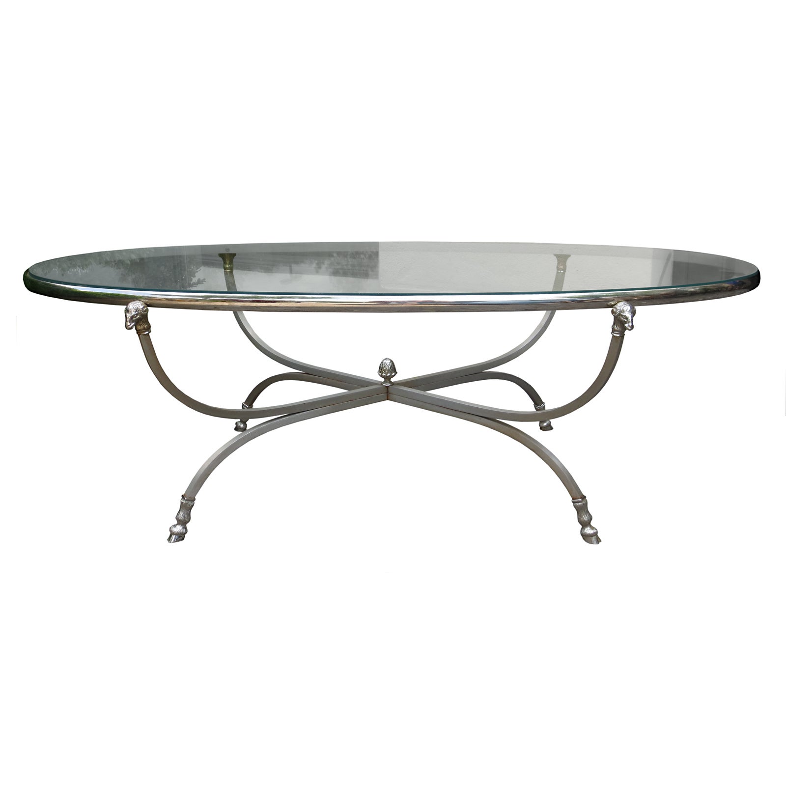 Mid-20th Century Italian Neoclassical Steel and Silver Plated Oval Coffee Table