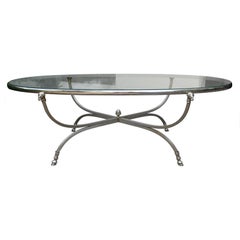 Mid-20th Century Italian Neoclassical Steel and Silver Plated Oval Coffee Table