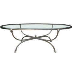 Midcentury Neoclassical Steel and Silver Plated Oval Coffee Table 3