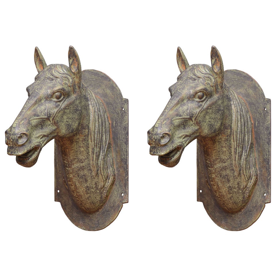 Pair of 20th Century Modern Patinated Metal Horse Heads