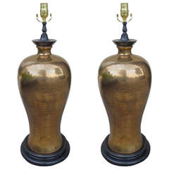 Pair of Mid-Century Glazed Terracotta Lamps