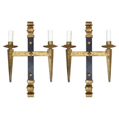 Pair of Mid-20th Century Continental Two-Arm Iron and Gilt Sconces