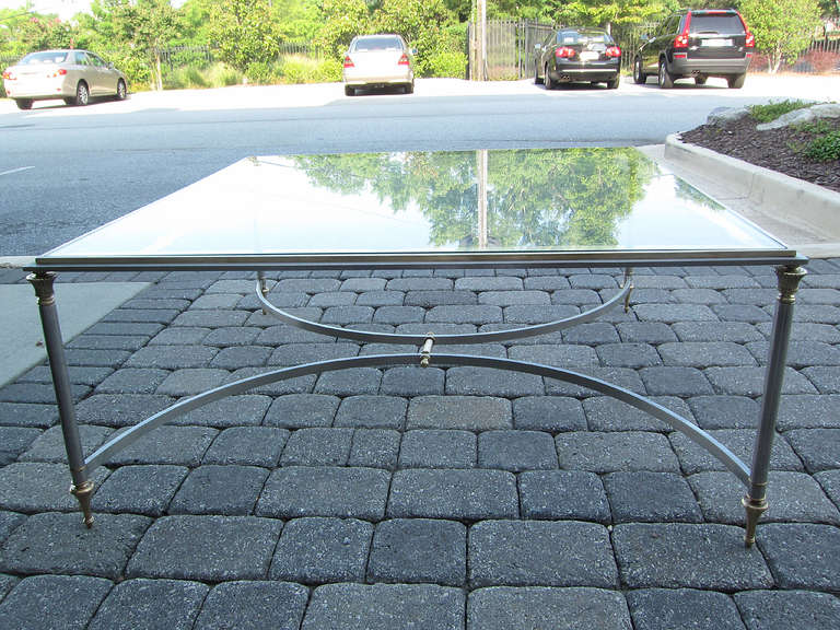 Mid-Century Square Steel and Brass Coffee Table, in the Style of Jansen In Good Condition In Atlanta, GA