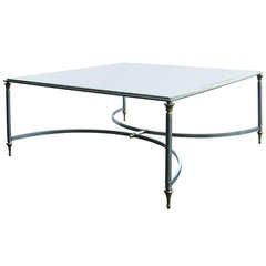 Mid-Century Square Steel and Brass Coffee Table, in the Style of Jansen 3