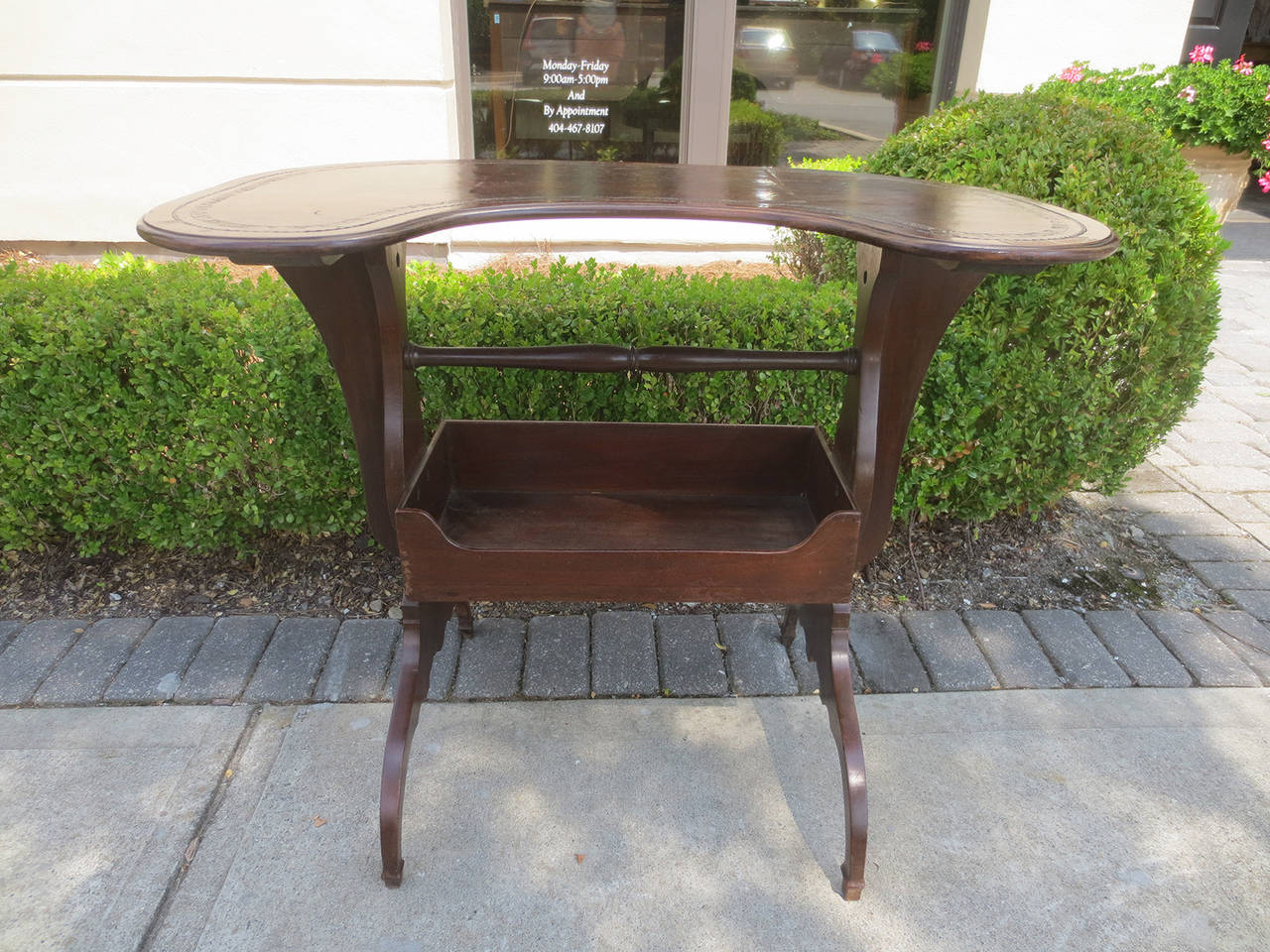 18th-19th century French kidney shape leather top writing table.