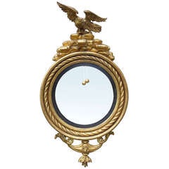 19th Century Giltwood Convex Mirror with Eagle on Craggy Rock